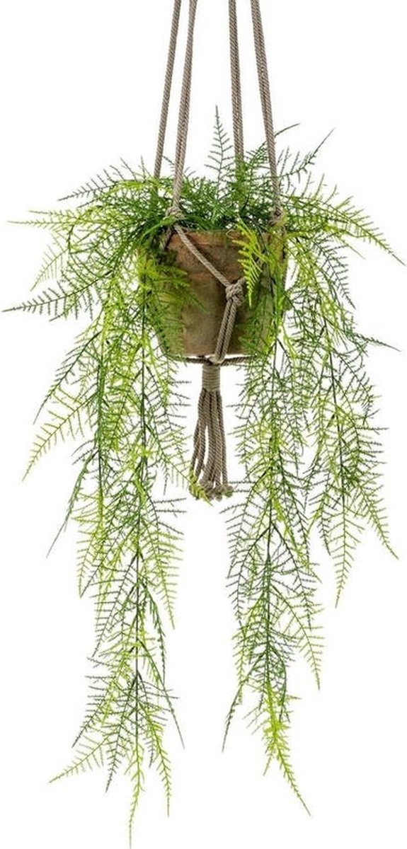 Bellatio Flowers & Plants Kunsthangplant - Varen - 80 cm - Oude Terracotta Pot Groen
