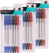 Balpennen set - 24 stuks - 3 kleuren - blauw - zwart - rood