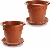 3x stuks bloempotten met onder opvangschaal in terra cotta kleur - rond diameter 45 cm - Plantenpotten/bakken