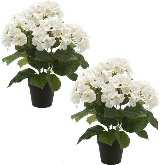 Set van 2x stuks hortensia kunstplant in kunststof pot - wit - 40 cm - Hydrangea Macrophylla