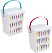 2x Wasknijper bewaarboxen roze en turquoise hengsel 5 liter 23 x 18 cm - huishoud - opbergers - Wasknijperboxen/wasknijperdozen