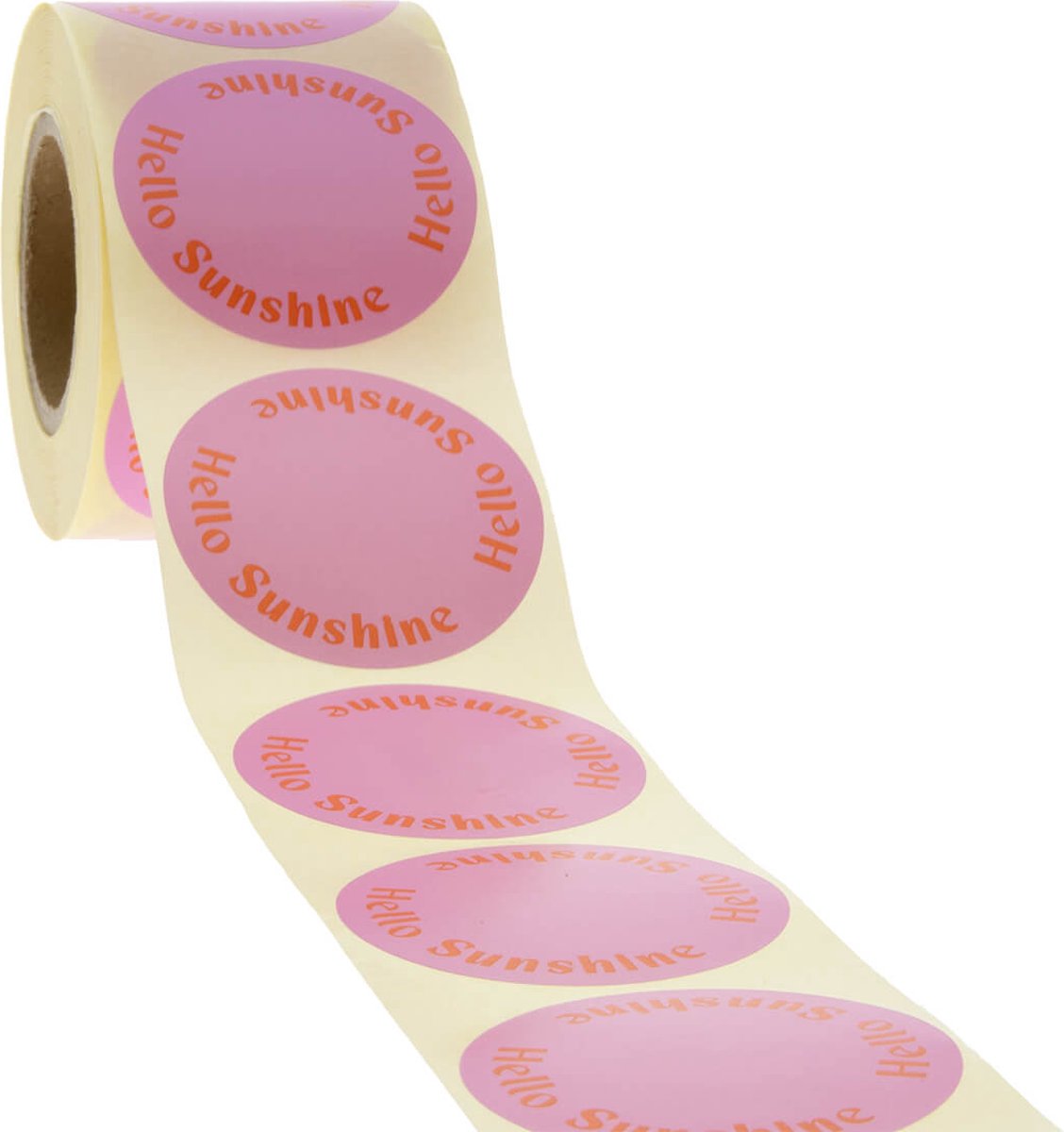 Cadeau stickers - 500 stuks - 'Hello Sunshine' Roze-Rood 50mm - Stickers volwassenen - Sluitstickers - Sluitzegel - Ronde stickers op rol
