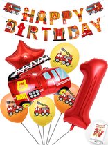Cijfer ballon 1 jaar Pluspakket Brandweer Ballonnen -Happy Birthday Slinger - Helium Ballon - Snoes