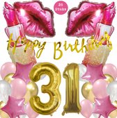 Snoes Mega Beauty Helium Ballonnen Set 31 Jaar - Roze Helium Folieballonnen - Slinger Happy Birthday Goud