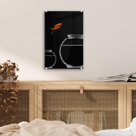 MuchoWow® Peinture sur verre 20x30 cm - Peinture sur verre acrylique - Poisson rouge - Fishbowl - Zwart - Photo sur verre - Peintures