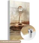 Glasschilderij - Veren - Water - Goud - Stilleven - Foto op glas - 100x150 cm - Schilderij glas
