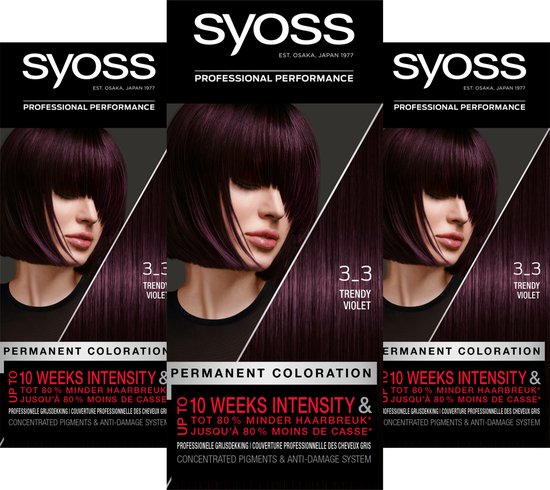 Syoss Baseline - 3-3 Trendy Violet - Permanente Haarverf - Haarkleuring - 3 stuks