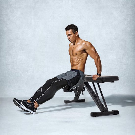 Banc de musculation LifeGoods Fitness - Banc de fitness - Ajustable - Pliable - Zwart/ Grijs