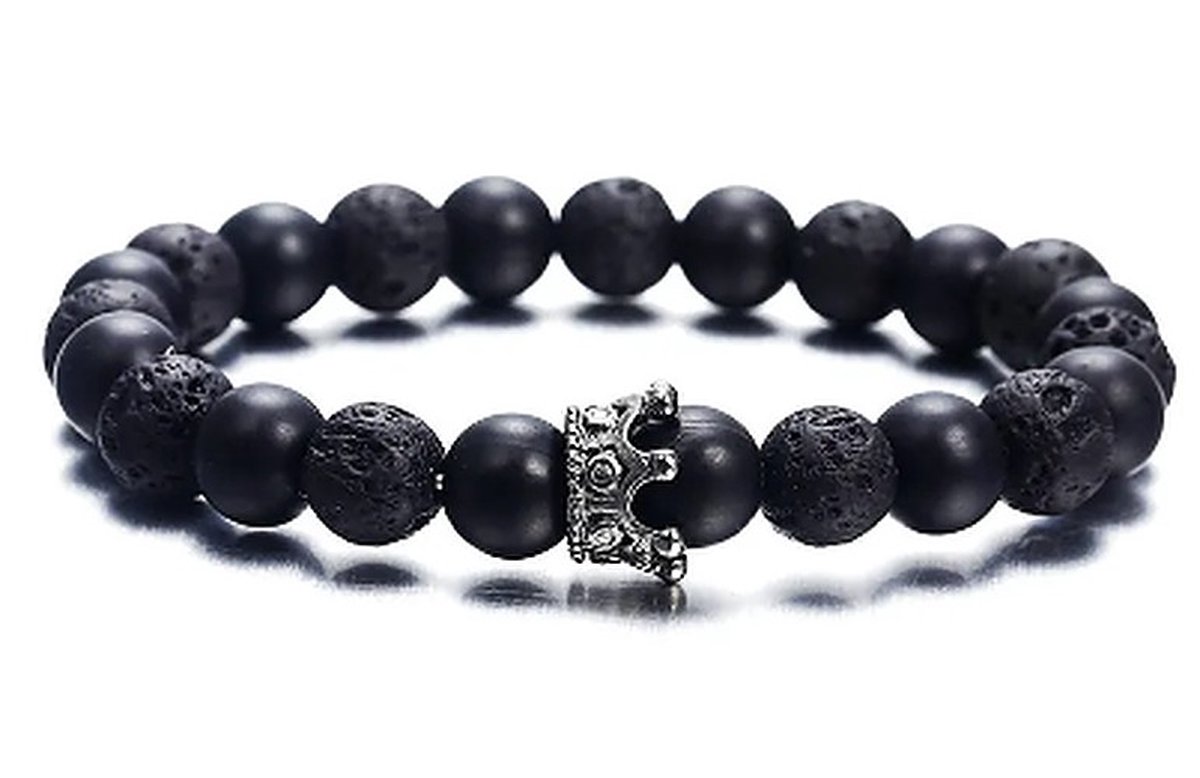 TVR-Wares® | Kralen armband Zwart kroon 8mm | zwart | maat S | 17cm