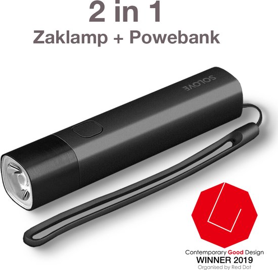 Mode Zaklamp + Powerbank telefoon oplader - Compact past in je handtas - Cadeau - Modieus ontwerp - 2 in 1 USB oplaadbare LED Zaklamp - Zwart Kleur