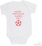 100% Katoenen Romper "ssssstt Papa en ik kijken PSV" Unisex Katoen Wit/rood Maat 62/68