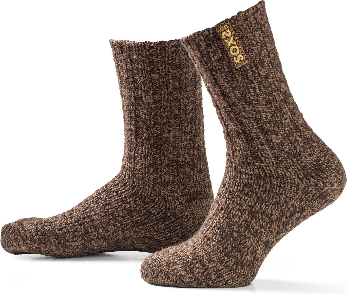 SOXS.co® Wollen sokken | SOX3507 | Bruin | Kuithoogte | Maat 42-46 | Golden panther label