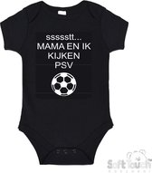 100% Katoenen Romper "ssssstt Mama en ik kijken PSV" Unisex Katoen Zwart/wit Maat 62/68