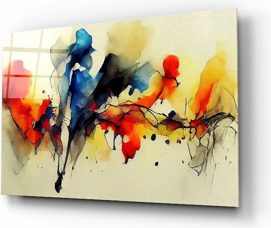 Glasschilderijen - Abstract kleuren - Woonkamer - Slaapkamer- Moderne Schilderij - 110x70 cm