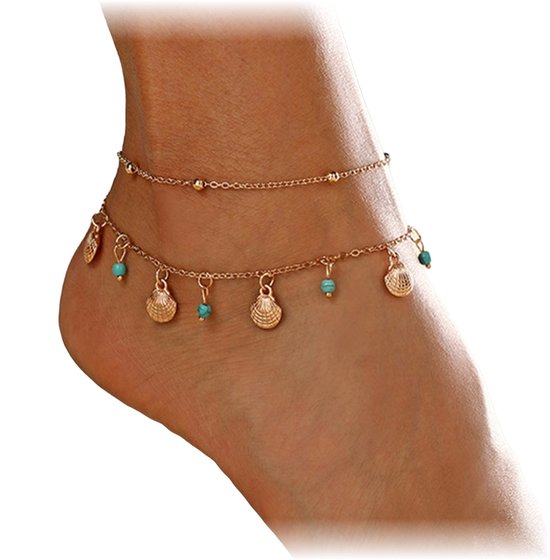 Fako Bijoux® - Bracelet de Cheville - Bijoux de Cheville - Coquillages Turquoise - Doré