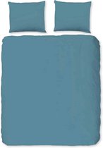 Luxe katoen dekbedovertrek effen blauw - lits-jumeaux (240x200/220) - hoogwaardig en fijn geweven - prachtige dessin