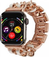 Gevlochten RVS Bandje Geschikt voor Apple Watch 1 / 2 / 3 / 4 / 5 / 6 / 7 / 8 / 9 / SE 41MM / 40MM / 38MM - Metalen Band - Roestvrij Staal - Roze Wit