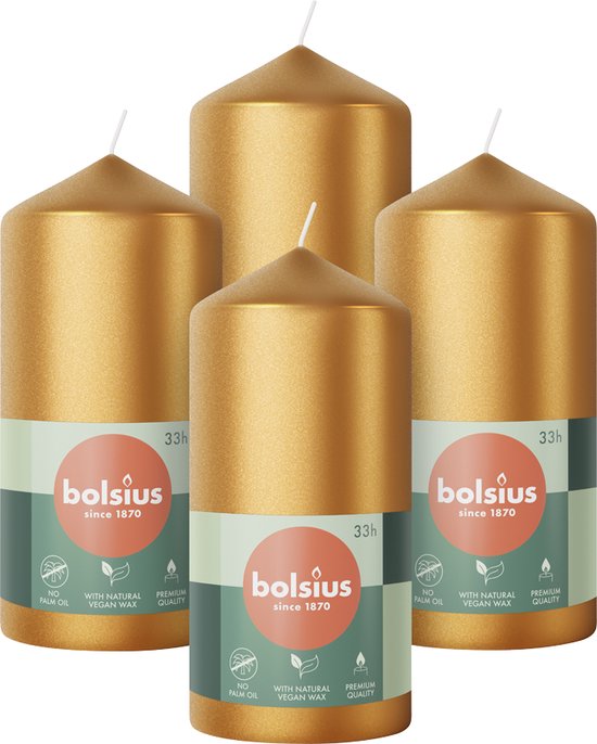 Bolsius - Bougies Bougies cylindriques lisses - 15 cm - 4 pièces - Or Oranje Goud
