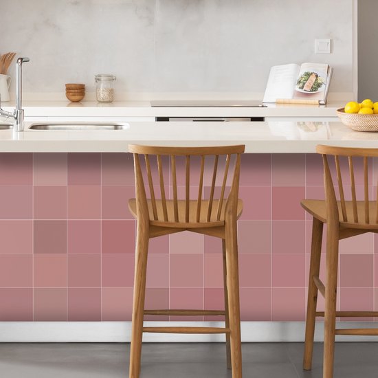 Ulticool Décoration Stickers carrelages - Rose Saumon Vieux Cuisine Pink - 15x15 cm - 15 pièces