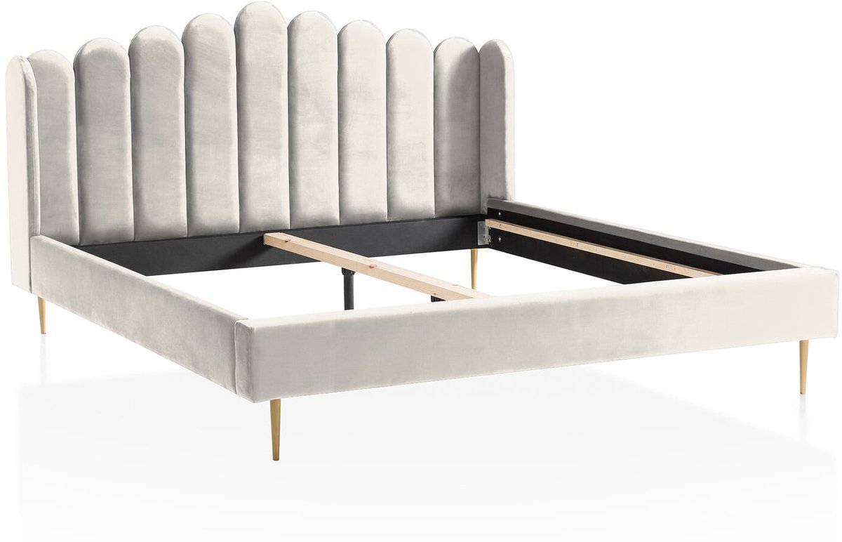 Bed Kendall Beige - Fluweel - 140x200cm - Hoogte 115 cm