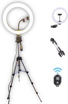 LED Ring Licht 26cm met Verstelbare tripod (33 tot 102cm) - Selfie Ringlight - Met bluetooth afstandbediening - Make Up Lamp Rond Licht - Studio lamp
