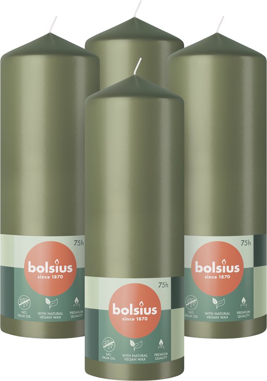 Bolsius - Gladde Stompkaarsen - 20cm - 4 stuks - Olijfgroen