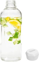Jena Glazen fles/drinkfles to go van borosilicaatglas met schaalverdeling, witte sluiting, 1000 ml