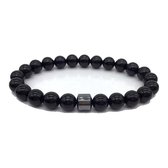 Sorprese armband - Beads - armband heren - kralen - zwart glimmend - 21 cm - cadeau - Model Q