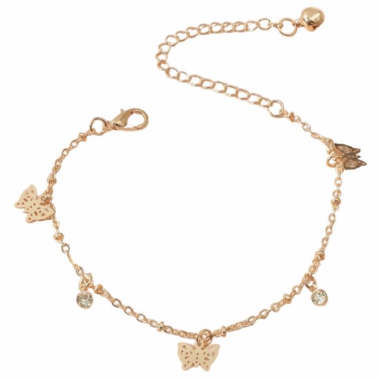 Fako Bijoux® - Bracelet de Cheville - Bijoux de Cheville - Papillons & Strass - Doré
