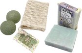 Konjac scrub - en reinigingssponsjes voor gezicht + zeepblok lavendel 100gr - Natuurlijke ingrediënten - Zero waste