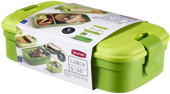 Curver Lunch&Go - Vershouddoos - Lunchbox - Inclusief Bestek - 2/3 Compartimenten - Groen