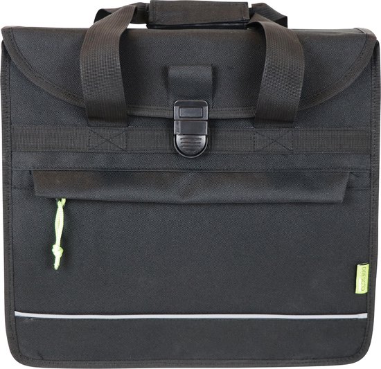 Dresco Enkele Fietstas Basic Shopper – Inhoud 20 Liter - Waterafstotend polyester – Twee bevestigingshaken & klittenbandsluiting - Handig voorvak – Reflectie aan de voor- en achterzijde - Afmeting 37x34x13cm