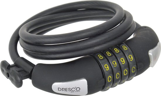 Dresco Kabelslot 120/8 Code - Spiraal/cijferslot - 120cm - Rond 8mm - Met steun - Zwart van Dresco — afbeelding 2