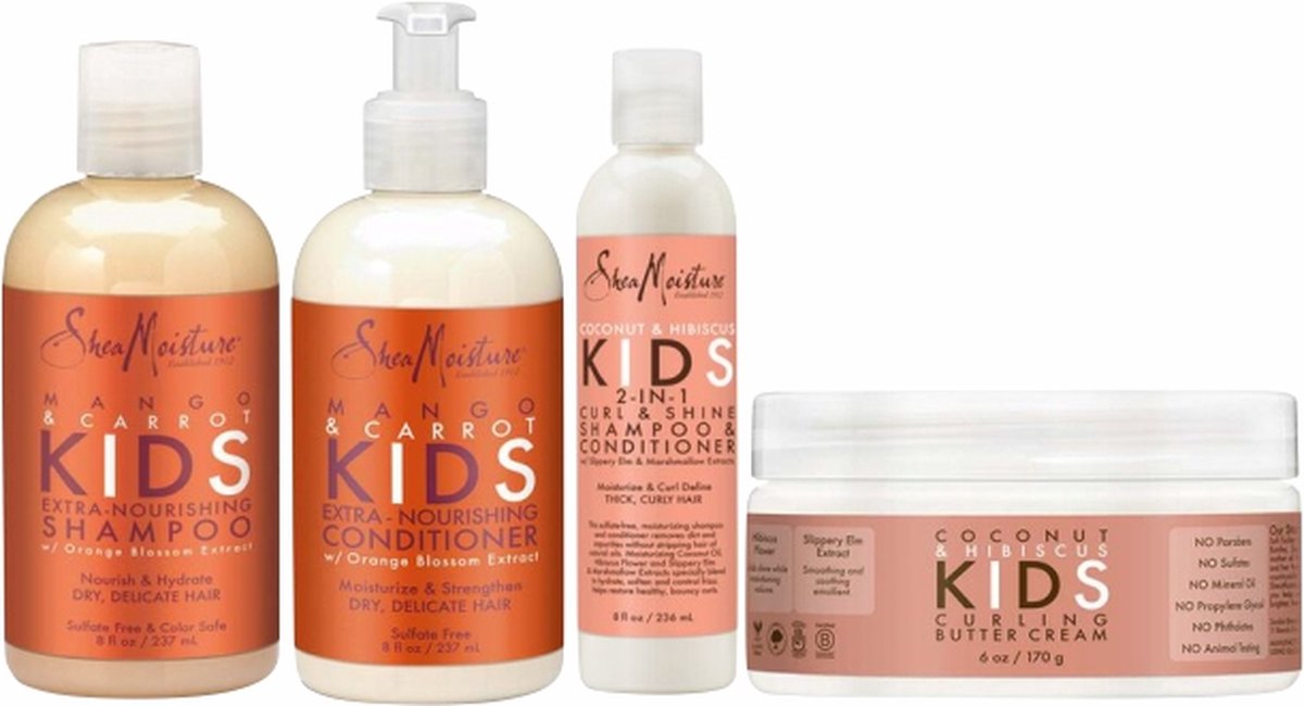 SHEA MOISTURE KIDS SET 4 STUKS Shampoo + Conditioner + Leave in Conditioner + 1 Cream