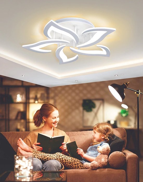 LED Bluetooth | Plafonnier 5 Lotus | Blanc | Télécommande | Lampe intelligente | Intensité variable avec application | lampe de salon | Lampe moderne | Plafonniers