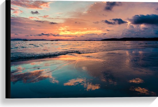 Canvas - Water - Zee - Bootjes - Wolken - Zonsondergang - 60x40 cm Foto op Canvas Schilderij (Wanddecoratie op Canvas)