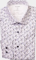 OLYMP 24/7 modern fit overhemd - twill - wit met blauw dessin - Strijkvriendelijk - Boordmaat: 40