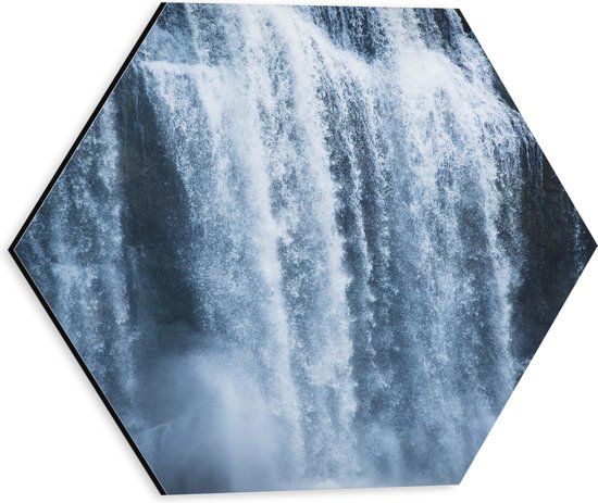 Dibond Hexagon - Waterval - Water - Stenen - Rots - Wit - 30x26.1 cm Foto op Hexagon (Met Ophangsysteem)