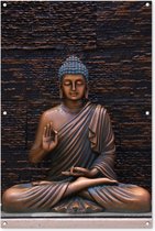Tuinposter - Tuindoek - Tuinposters buiten - Boeddha - Buddha beeld - Bruin - Spiritueel - Meditatie - 80x120 cm - Tuin