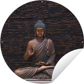 Tuincirkel Boeddha - Buddha beeld - Bruin - Spiritueel - Meditatie - 60x60 cm - Ronde Tuinposter - Buiten