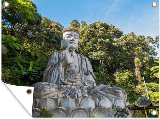 Tuin decoratie Boeddha beelden - Jungle - Buddha - Spiritualiteit - Mediteren - 40x30 cm - Tuindoek - Buitenposter