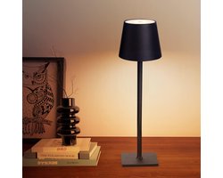 Oplaadbare Tafellamp – Zwart – Dimbaar – Waterdicht – Aluminium – 3 Lichtkleuren – Bureaulamp – Tafellamp Slaapkamer