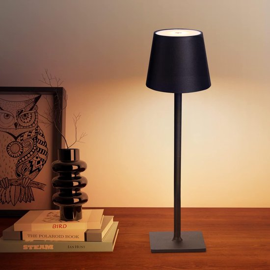 Oplaadbare Tafellamp – Zwart – Dimbaar – Waterdicht – Aluminium – 3 Lichtkleuren – Bureaulamp – Tafellamp Slaapkamer