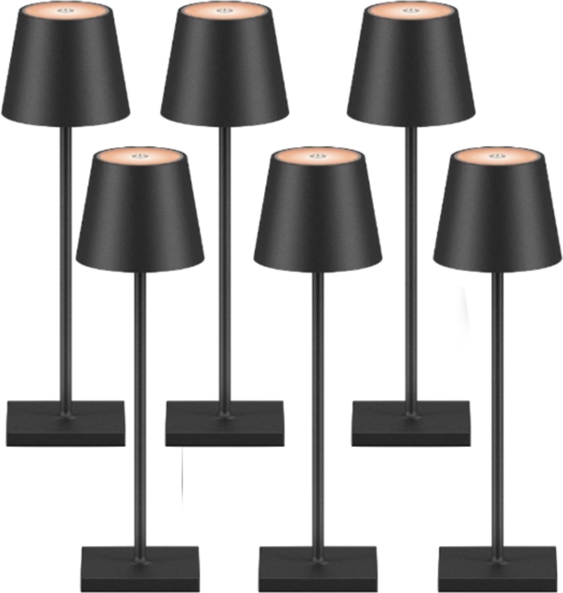 Oplaadbare Tafellamp – Zwart – Dimbaar – Waterdicht – Aluminium – 3 Lichtkleuren – Bureaulamp – Tafellamp Slaapkamer - 6 Stuks