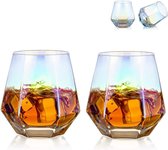 Diamond Whiskyglazen, set van 2 gekanteld Scotchglas, 300 ml, moderne look voor mannen, vrouwen, papa, echtgenoot, vrienden, glaswerk voor bourbon/rum/bar tumbler