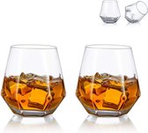 Diamond Whiskyglazen, set van 2 gekanteld Scotchglas, 300 ml, moderne look voor mannen, vrouwen, papa, echtgenoot, vrienden, glaswerk voor bourbon/rum/bar tumbler