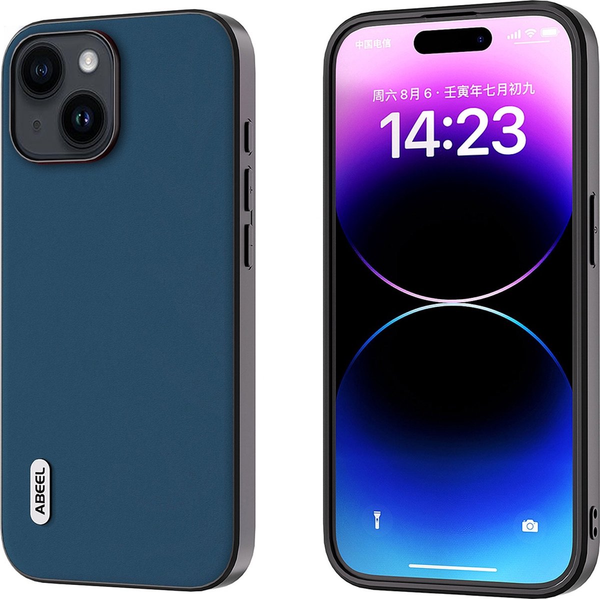 ABEEL blauw lederen telefoonhoesje voor iPhone 14