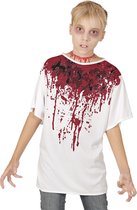 Widmann - Zombie Kostuum - Hals Doorgesneden Bloederig T-Shirt Jongen - Wit / Beige - XL - Halloween - Verkleedkleding