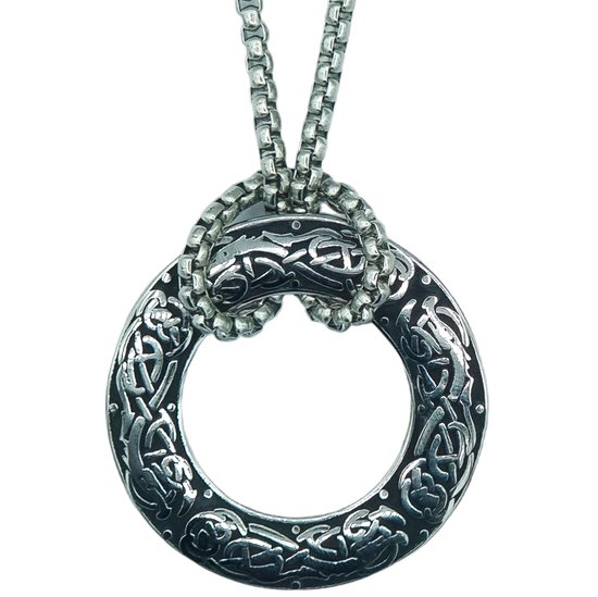 Viking Ketting – Cirkel Amulet Midgaardslang Jǫrmungandr - L 60 cm, B 4 mm - Hanger 3.8 x 3.8 cm