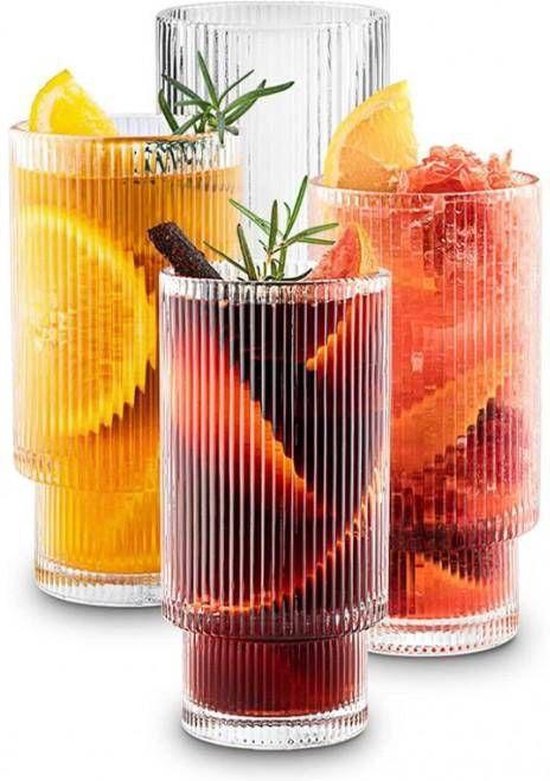 Excellent geribbelde glazen - Set van 6 - Geribbelde drinkglazen voor Smoothie Margaritas Whiskey - Longdrink - 